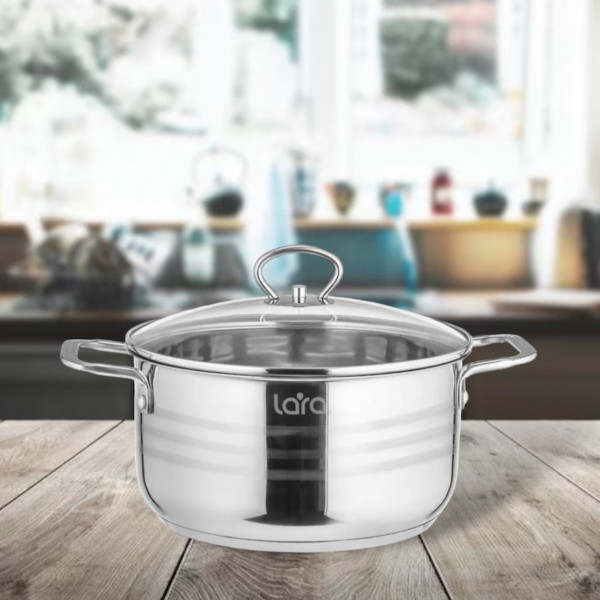 Кастрюля Lara Standart 22см 4л нерж + стекл крышка LR02-041