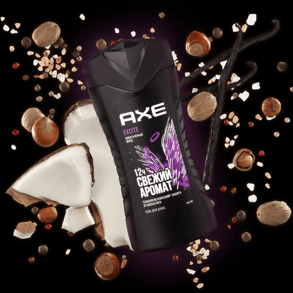 Гель для душа Axe Excite с экстрактом кокоса и черного перца Освежающий 250мл 68447422