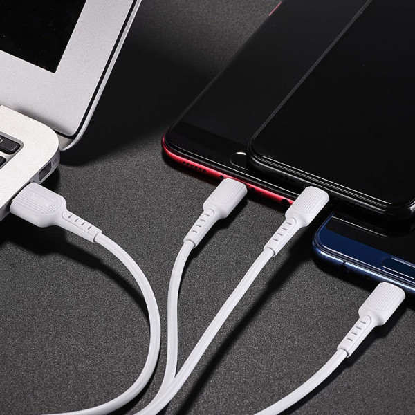 Кабель USB - 3в1 Lightning/Type-C/Micro USB Borofone BX16 1м 2,4A белый