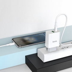 Блок сетевой USB/USBType-С 2x + кабель Type-C-Type-C комплект Hoco 3A 20Вт C80A белый