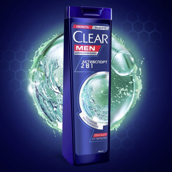 Шампунь Clear Men Активспорт 2в1 с ментолом Ультраосвежающий 200мл 165409