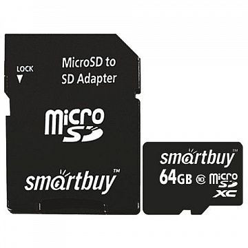 Карта памяти MicroSD 64GB Smartbuy C10 U3 R100/W10 MB/s + адаптер SD SB64GBSDCL10-01LE