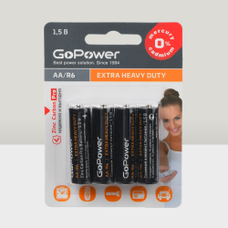 Батарейки GoPower Extra Heavy Duty R6 AA 4BL солевые 4шт 15594