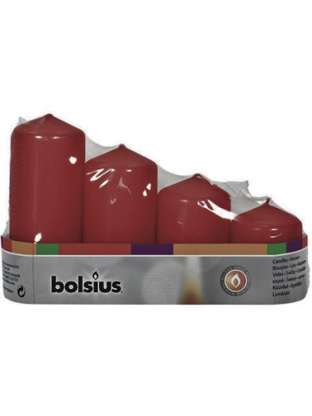 Свечи столбик набор Bolsius 6/8/10/12*4,8см 4шт бордовые 06744
