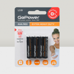 Батарейки GoPower Extra Heavy Duty R03 AAA 4BL солевые 4шт 15595