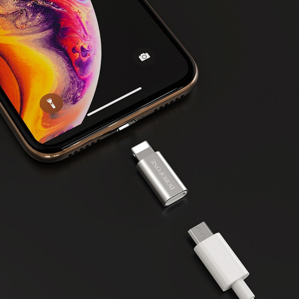 Переходник Lightning(штекер) - Micro USB(гнездо) Borofone BV5 серебристый