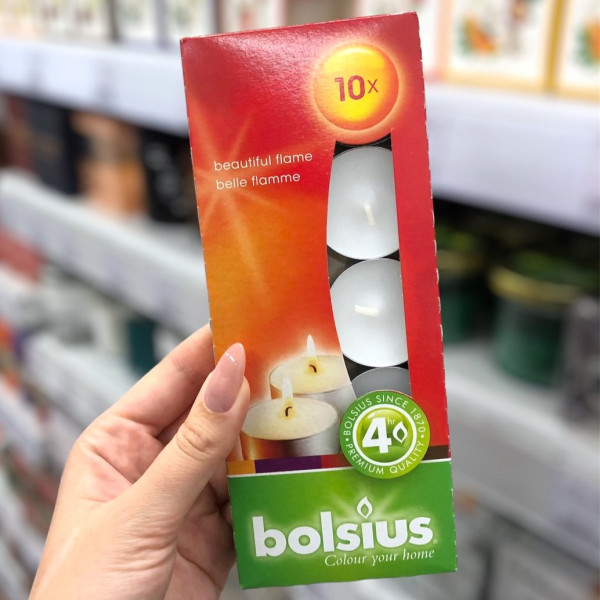Свечи в гильзе Bolsius белые 10шт 028310