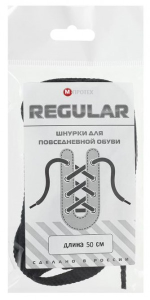 Шнурки М Протех Regular черные плоские 50см 01050