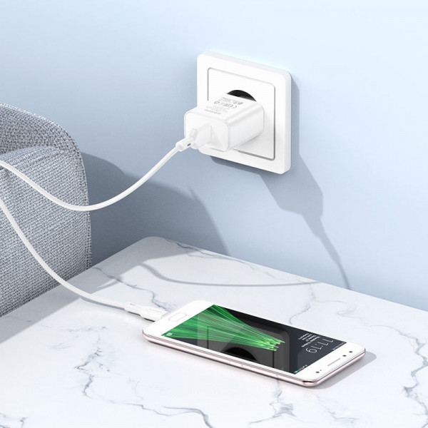 Блок сетевой USB 1x + кабель USB-Type-C комплект Borofone 3A 18Вт BA72A белый