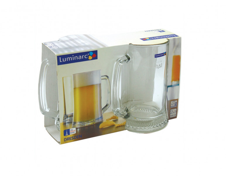Кружки пивные набор Luminarc Dresden стекло 500мл прозрачные 2шт H5116 Франция