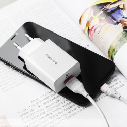 Блок сетевой USB 1x + кабель USB-MicroUSB комплект Borofone 3A 18Вт BA21A белый