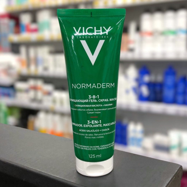Гель-скраб-маска для умывания Vichy Normaderm 3в1 с термальной водой Глубокое очищение 125мл 21421 -