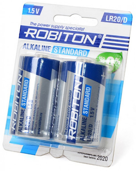 Батарейки Robiton Standard LR20/D 1,5V 2BL алкалиновые (щелочные) 2шт 907-710