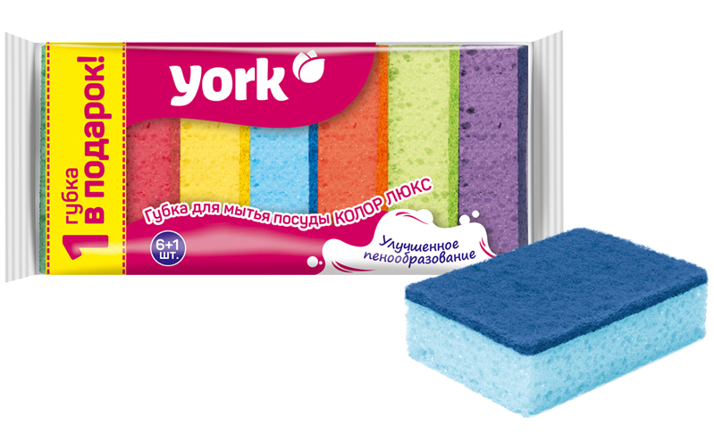 Губки York Колор Люкс поролон 7шт 3018