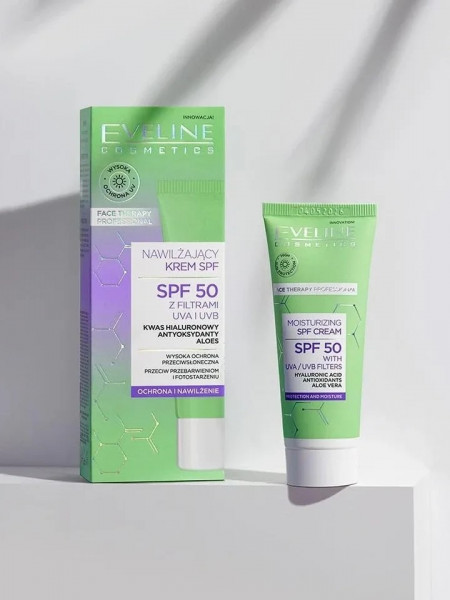 Крем для лица солнцезащитный Eveline SPF50 с гиалуроновой кислотой Увлажняющий 30мл 052982