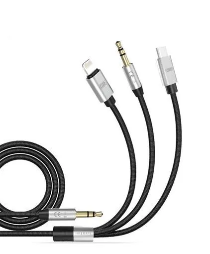 Кабель AUX 3,5(штекер) - 3в1 Lightning/Type-C/3,5(штекер) Earldom AUX09 1.2м черный
