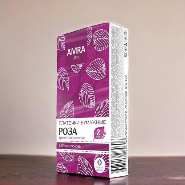 Платочки бумажные Amra Ultra с ароматом розы 2сл 10шт 254583