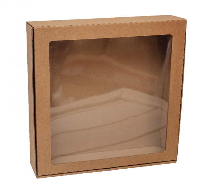 Коробка подарочная квадратная с окном BX39 В8*20*20см крафтовая 03388