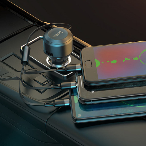 Блок для авто USB 1x + кабель Lightning/Type-C/Micro USB Hoco 2,4A 24Вт S27 черный -